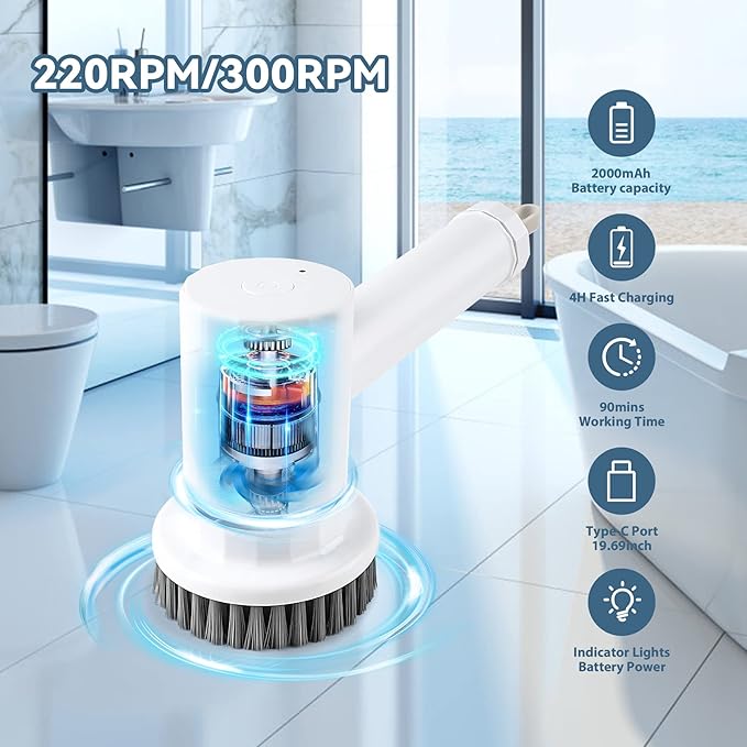 Electric Spin Scrubber Cordless Power Cleaning Brush
