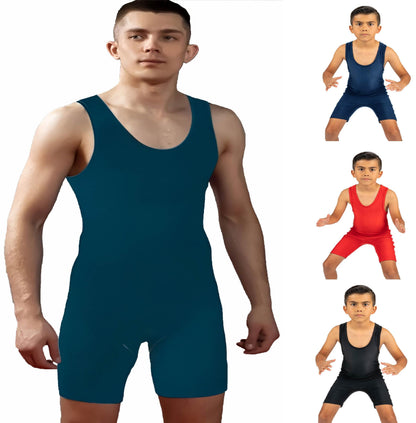 4 Time All American Wrestling Singlet: Black, Navy Blue, Red, Teal sizes 4XS-5XL (XXS/YL 51-70 lbs., TEAL)