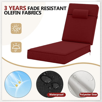 72 x 21 x 4 Inch Olefin Chaise Lounge Cushions, Lounge Chair Cushions with Headrest for Outdoor Furniture - Weather and Fade Resistant Patio Replacement Furniture Lounge Chair Cushion Set of 2