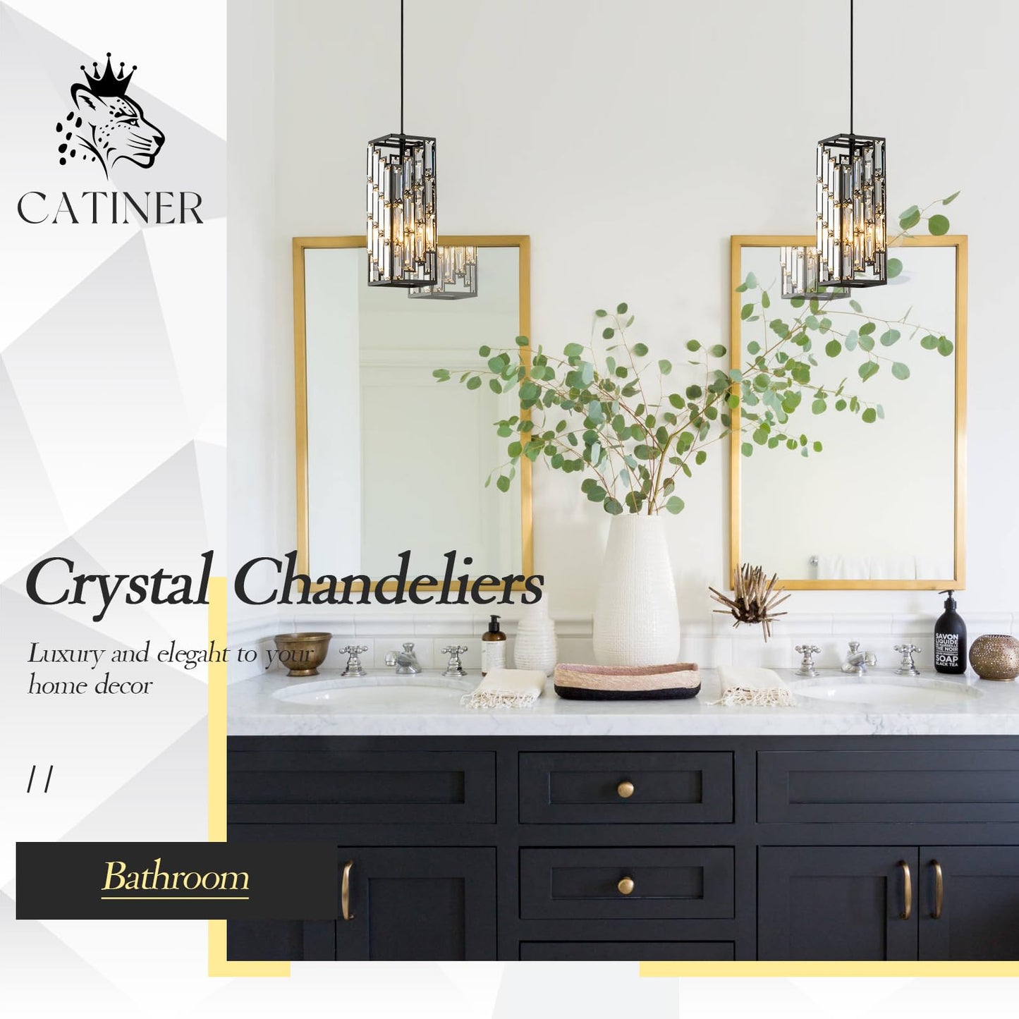 CATINER Black Crystal Pendant Light, Mini Hanging Light Fixture with Adjustable Cord, Modern Industrial Pendant Lighting for Kitchen Island, Dining Room, Bedroom, Hallway, E26 Base (1 Pack)