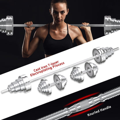 VIVITORY Fitness Dumbbells Set, Adjustable Weight Sets up to 11/22/44/66/110 lbs, with Metal Connecting Rod Used As Barbell, Chromed Weights, Hardcover Gift Box, Home Gym Work Out Training Equipment