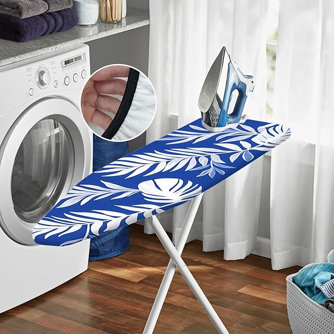 Nuxovilar Blue Background with White Tropical Leaves Ironing Board Cover