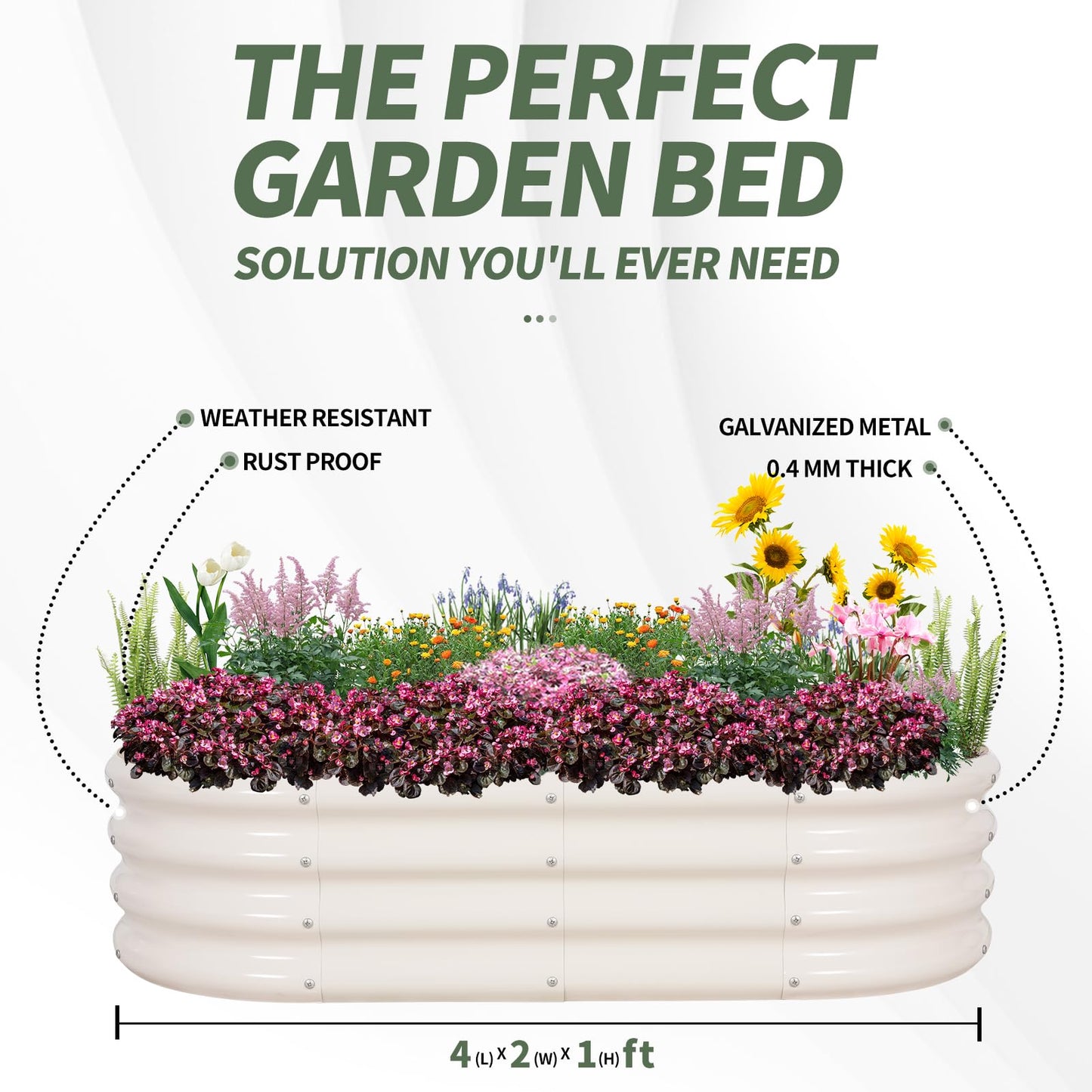 Galvanized Raised Garden Bed- Planter Garden Boxes Outdoor, Raised Beds for Gardening, 4x2x1ft Metal Garden Bed Kit for Vegetables Flower, Planter Raised Bed with Protective Tape & Tools.White-4pack