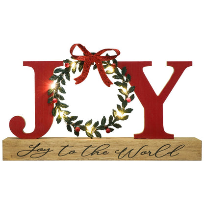 Christmas Decorations for Home LED Lighted Joy Sign with Timer Wreath Farmhouse Wooden Rustic Tabletop Decorative Sign Xmas Holiday Home Decor Indoor Room