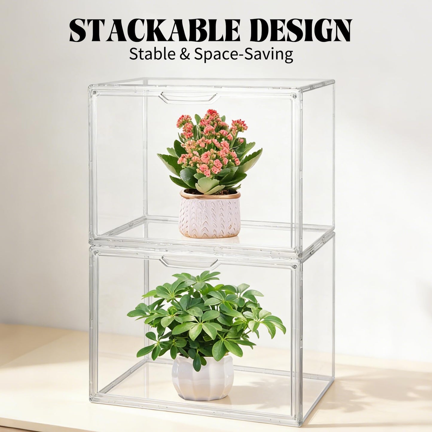 2 Pcs Mini Greenhouse for Indoor Clear Portable Tabletop Greenhouse with Magnetic Door Stackable Waterproof Small Plant Tent for Indoor Plants Growing & Seed Starting 14.2×10.6×8.7 Inch