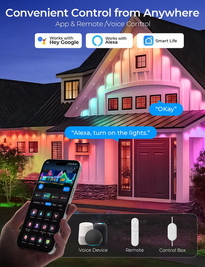 SMAVISTA Smart Permanent Outdoor Lights Pro, 50ft 30LED RGB+IC+Warm/Cool White for Daily, 100+ Scene Modes, Waterproof Eaves Light for Halloween Christmas Decor, Works with Alexa, Google Assistant