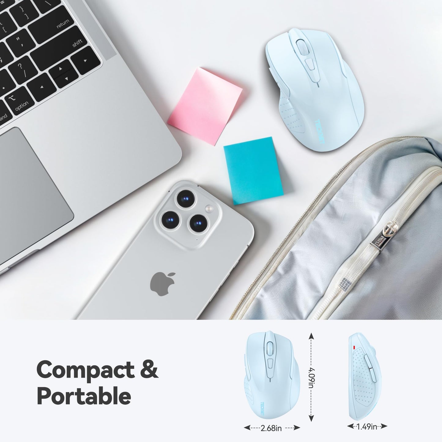 TECKNET Wireless Mouse, 2.4G Ergonomic Optical Mouse, Computer Mouse for Laptop, PC, Computer, Chromebook, Notebook, 6 Buttons, 24 Months Battery Life, 2600 DPI, 5 Adjustment Levels