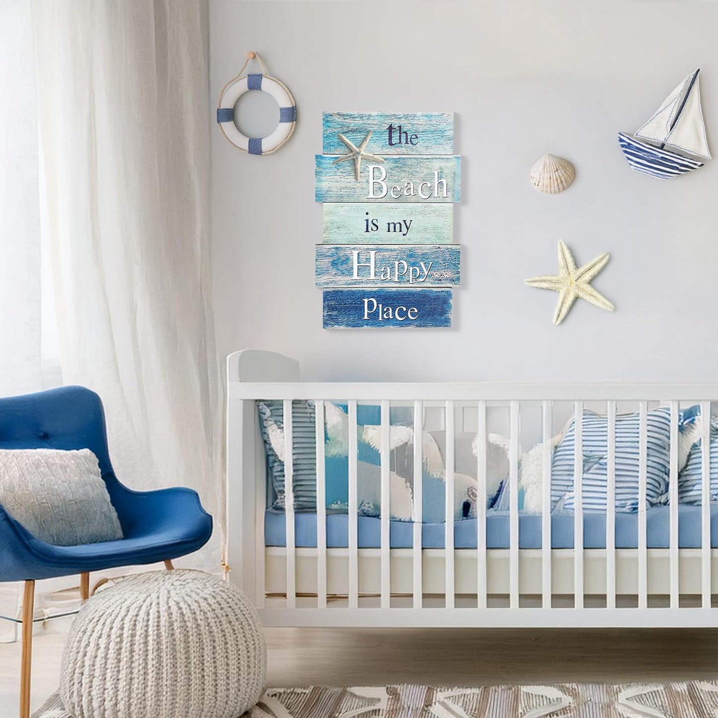 MODE HOME Coastal Wall Decor for Home, Beach Wall Art Wooden Hanging Sign with Starfish Element, Perfect Beach Themed Room Decor and Ocean Decor for Bathroom Bedroom Coastal Living Spaces 11.5" x 17"