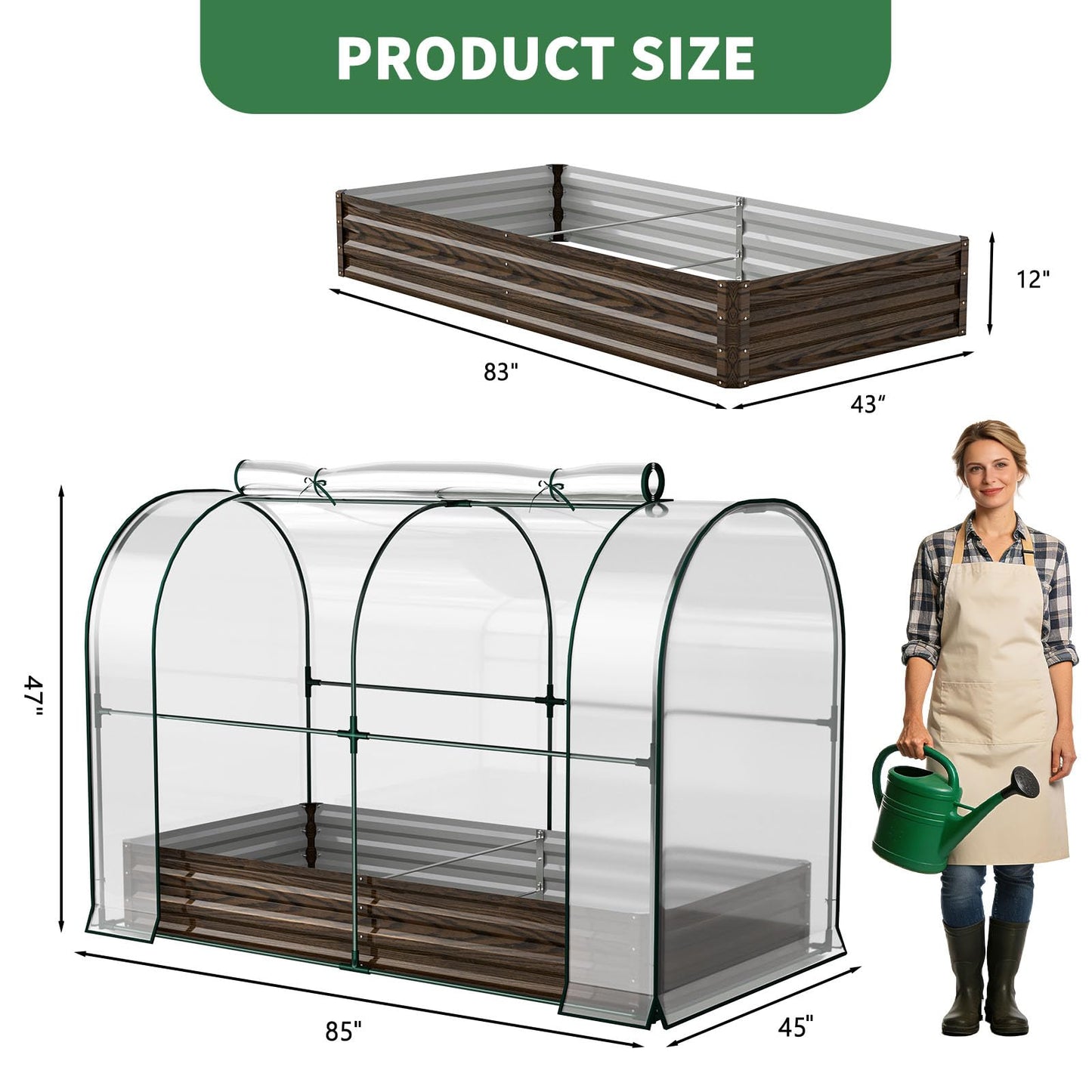 Galvanized Raised Garden Bed for Gardening Vegetables with Cover, 82.7"x43.3"x47.2" Outdoor Metal Planter Box Kit with Roll-Up Large Screen Windows Mini Greenhouse for Growing Vegetables Flower