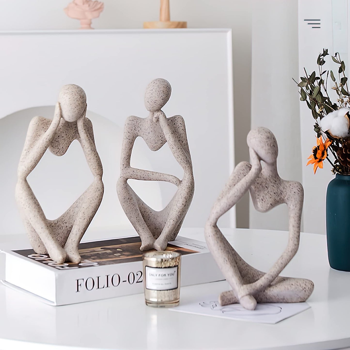 Winshall Thinker Statues and Sculptures,Sandstone Resin Thinker Statue Ornaments, Abstract Style Sculptures, Housewarming Gifts, Home Decorations, Living Room Desk Decor (Sandstone)