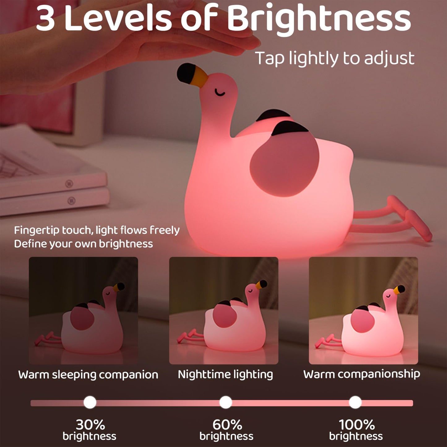 DADYLOBO Pink Flamingo Night Light for Kids, Dimmable Silicone LED Baby Nursery Night Light, Funny Nightlight Girls Trendy Gifts, Rechargeable Bedside Lamp Kawaii Pink Decor for Bedroom Home Office