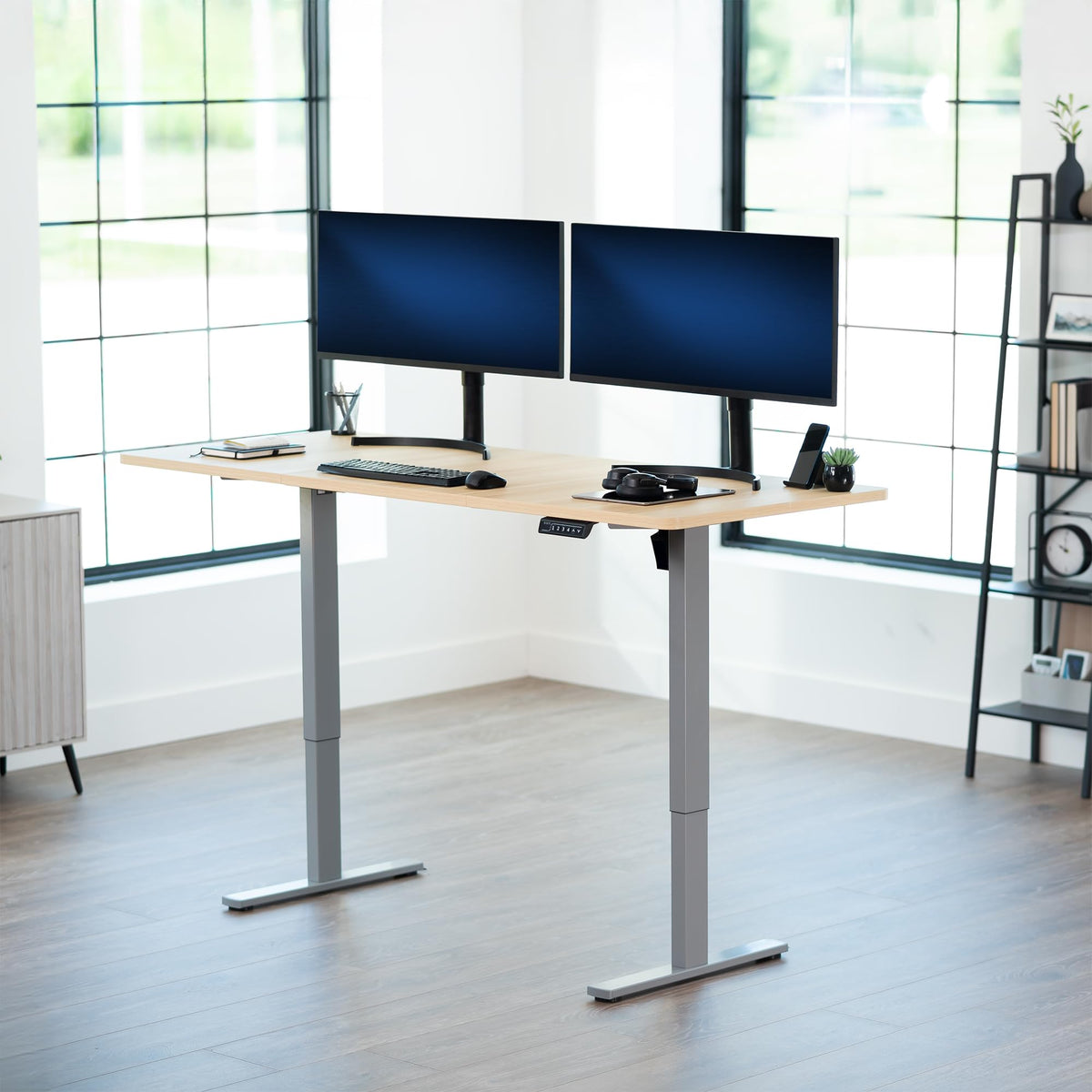 VIVO Electric 71 x 30 in Standing Desk, Memory Height Adjustment, 1B Series, Holds 220 lbs, Light Wood Top Gray Frame, DESK-KIT-1G7C