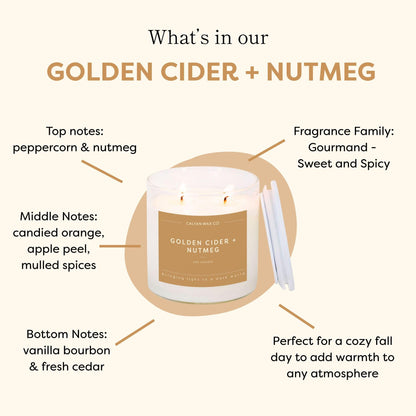 Calyan Wax Co. Golden Cider & Nutmeg 2 Wick Scented Candle - 37 Hour Burn - Luxury Clean Soy Wax Candles - Long Lasting Large Glass Jar Candle for Home - 8.8oz