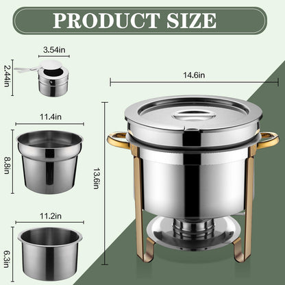 Reallnaive 4 Pack Soup Chafer 11 QT Stainless Steel Round Soup Warmer with Pot Lid and Fuel Holder Commercial Large Marmite Food Warmer for Catering Parties Wedding Banquets Events