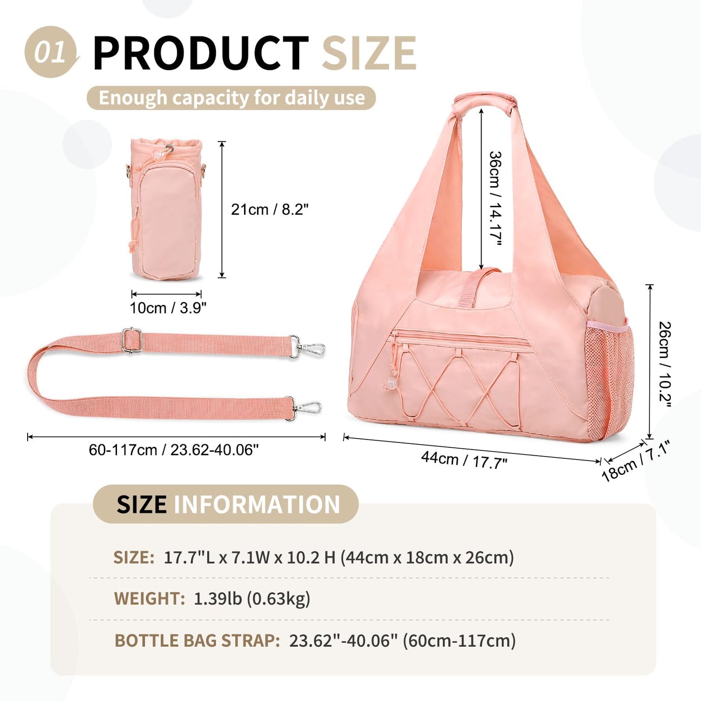 SUIKIHUM Small Gym Bag for Women, Mini Duffel Bag with Shoe Compartment, Cute Sports Tote Bag Dance Yoga Mat Luggage with Crossbody Water Bottle Bag, Pink