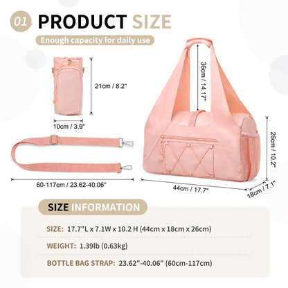 SUIKIHUM Small Gym Bag for Women, Mini Duffel Bag with Shoe Compartment, Cute Sports Tote Bag Dance Yoga Mat Luggage with Crossbody Water Bottle Bag, Pink