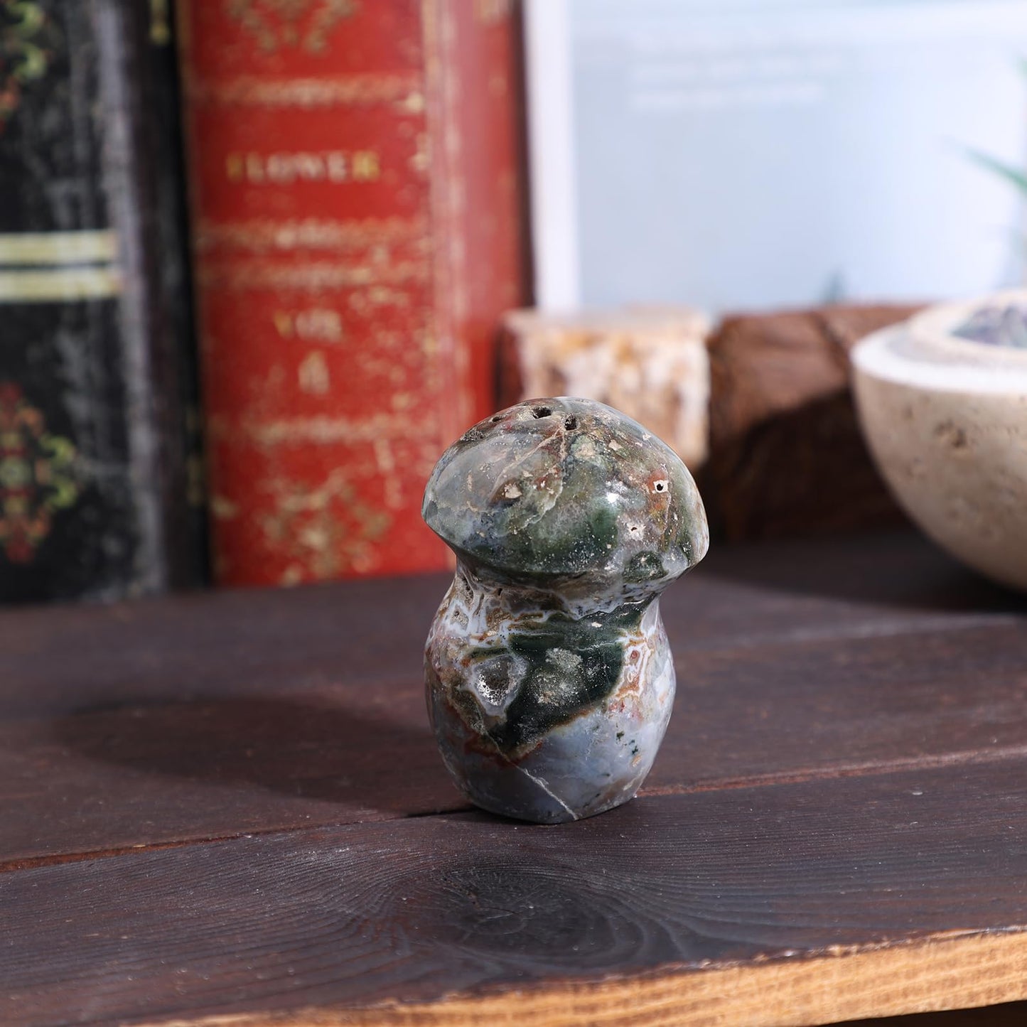 dssmboom Mushroom Statue for Home Garden Decor, Natural Ocean Jasper Stone Figurine Crystal Stone for Energy Balancing, Spiritual Healing, 0.22-0.44lb