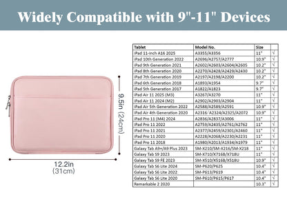 TiMOVO 9-11 Inch Tablet Case for iPad 10th Gen 10.9", iPad 9/8/7th Gen 10.2", iPad Air 11/Air 5/4th Gen 10.9", Galaxy Tab A9+/A9 Plus 11", Carrying Case with Compartment, Pink