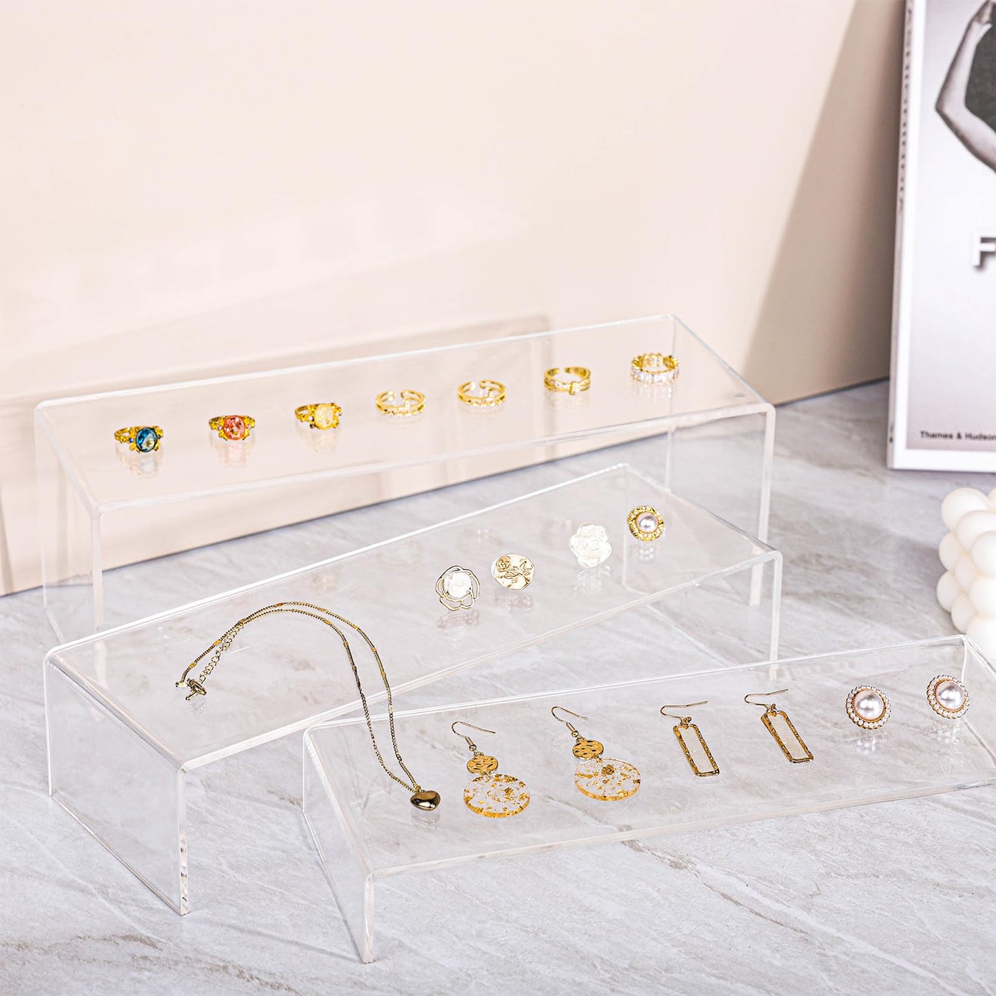 Yieach Large Clear Acrylic Risers Display Stands,3 Pcs Rectangular Display Risers for Funko Pop,Figures,Food,Showcase Collectibles Display Shelf,Retail Desktop Risers Display Stand and Decoration