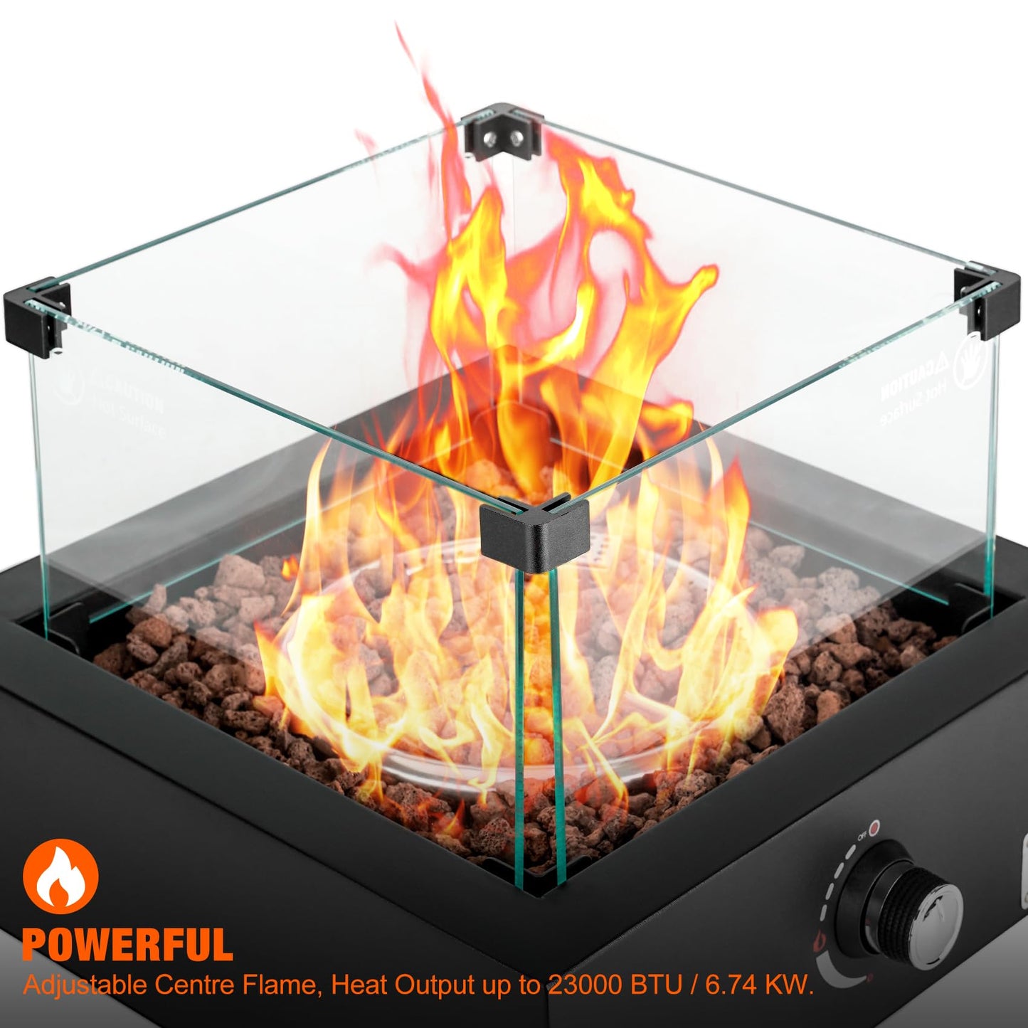 ONLYFIRE OUTDOOR LIVING Portable Propane Gas Fire Pit Bottom-Mounted for Table with Umbrella Hole, Tabletop Smokeless Firepit with Wind Guard for Patio Camping RV Tailgating, 23000BTU, Square FP041