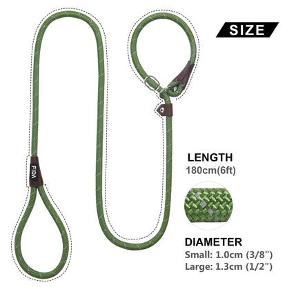 Fida Slip Rope Dog Lead | 1.8m, One-Size-Fits-All, Slip-On Rope Leash. Easy to Slip On, No Collar or Harness Needed. Durable & Weather Resistant Climbers Rope with Reflective Stitching (Green)