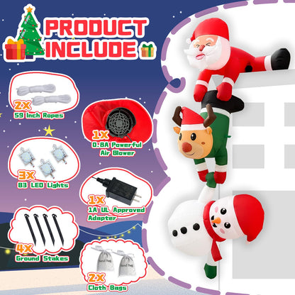OurWarm 8FT Hanging Christmas Inflatables Decorations, Climbing Santa Claus with Reindeer & Snowman, Xmas Decor for Beam Roof Tree Indoor Home Party