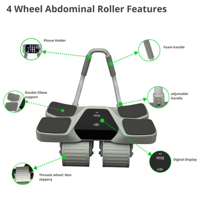 2025 New 4-Wheel Abdominal Roller with Elbow Support : Latest Upgraded High-Performance Exercise Machine With Automatic Rebound, Multi- layered Anti-Slip Design with Calorie Counting LCD Screen