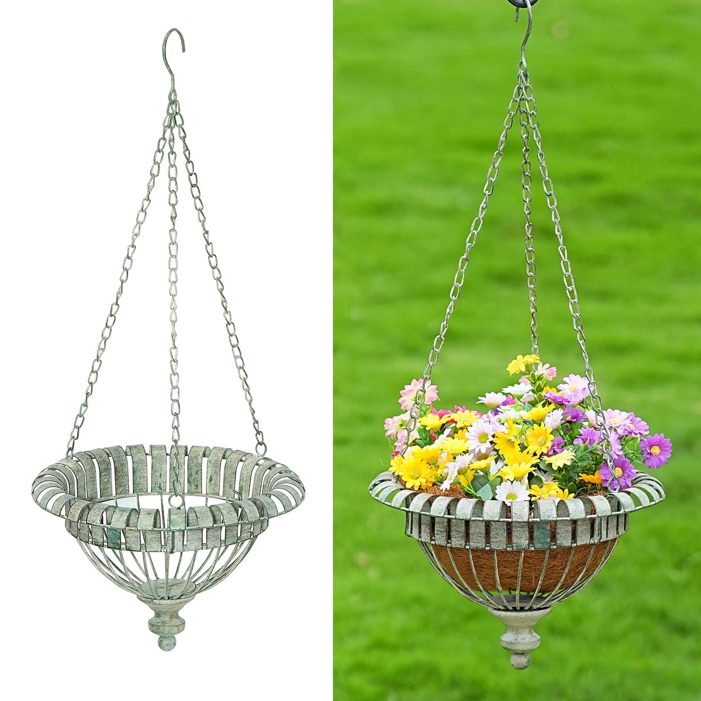 HUWAIPL Set of 2 Metal Hanging Planters,Hand-Crafted Rusty Hanging Basket Plant Holder for Outdoor Indoor Garden, Patio, Deck, Porch, Flower Pots