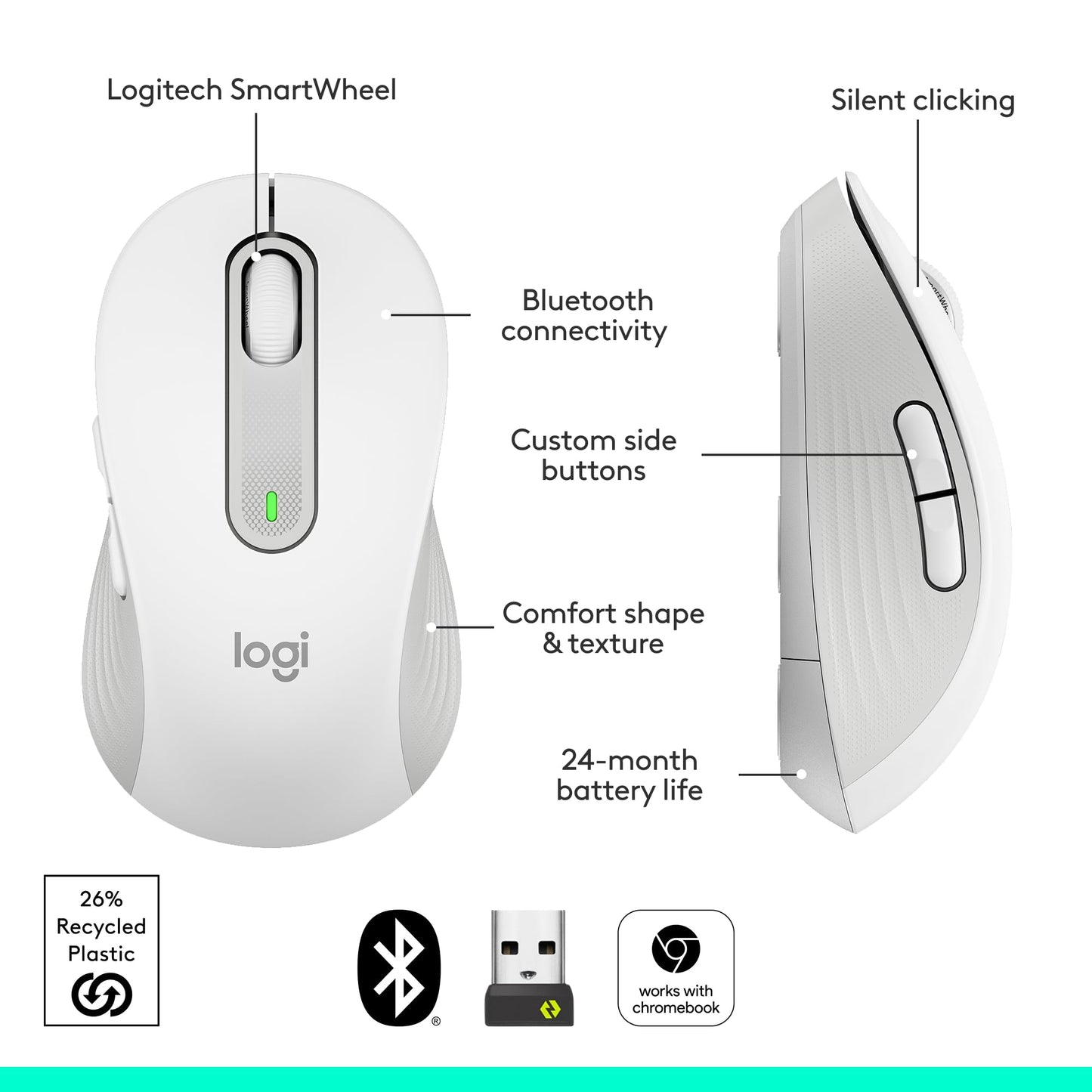 Logitech Wireless Mouse Signature M650 L Full Size - Large Hands, 2-Year Battery, Silent Clicks, Customizable Buttons, Bluetooth, PC/Mac/Chromebook - Black, Right-Handed, Large