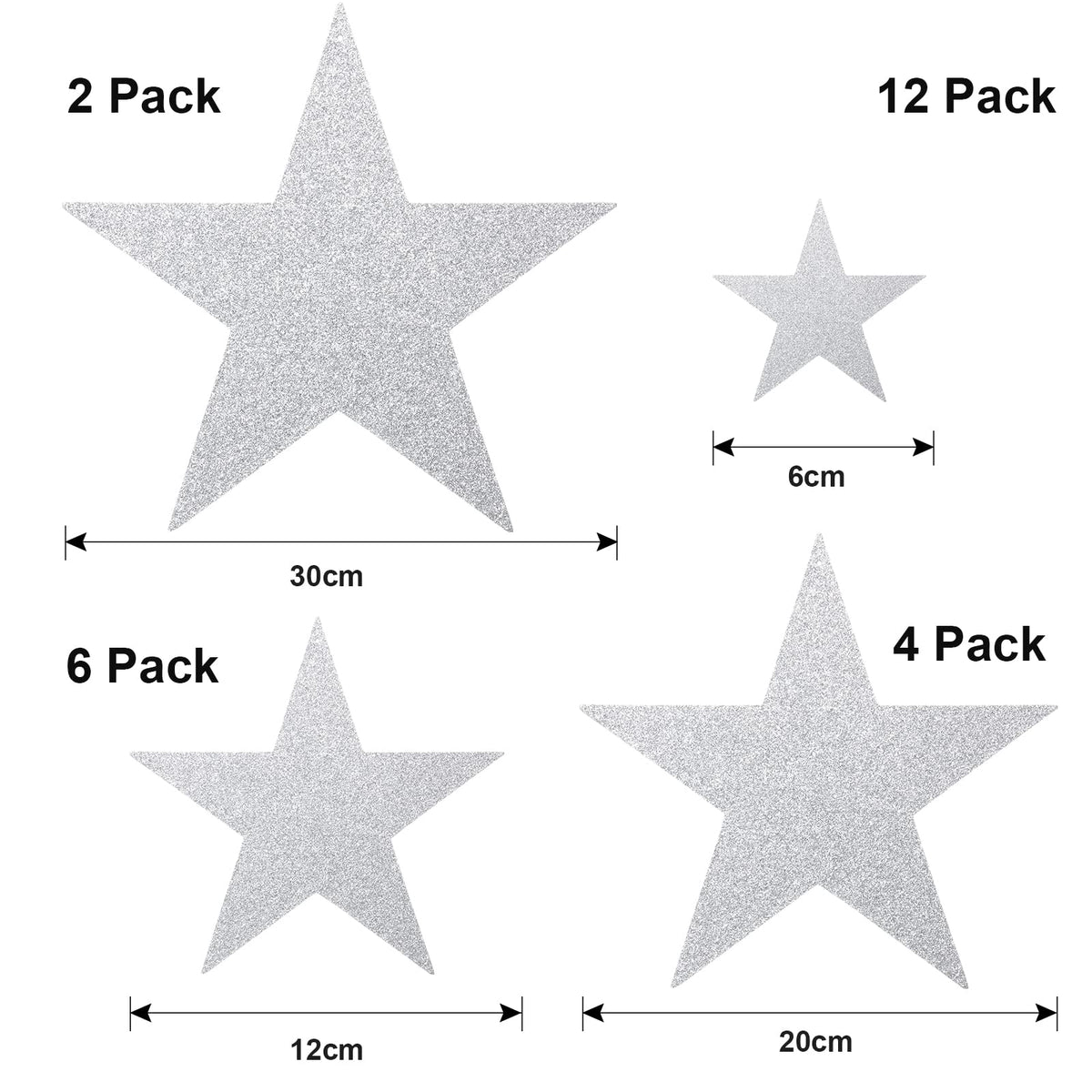 Boao 48 Pieces Silver Stars Shaped Cutouts Silver Cardboard Stars 4 Sizes 6cm/12cm/20cm/30cm Hanging Glitter Garlands with Nylon String for Wedding Birthday Party Graduation Classroom Wall Decor