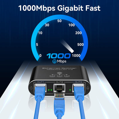 VEDINDUST Ethernet Splitter 1 to 3 1000Mbps High Speed Internet Lan Network Switch With USB C Power Cable for Computers Hubs Routers Set Top Boxes Digital TV