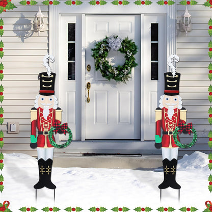 Christmas Yard Sign Decorations Outdoor Christmas Nutcracker Wreath Yard Signs with Metal Stakes for Xmas Holiday Party Lawn Sign Garden Decor Outdoor Yard Signs
