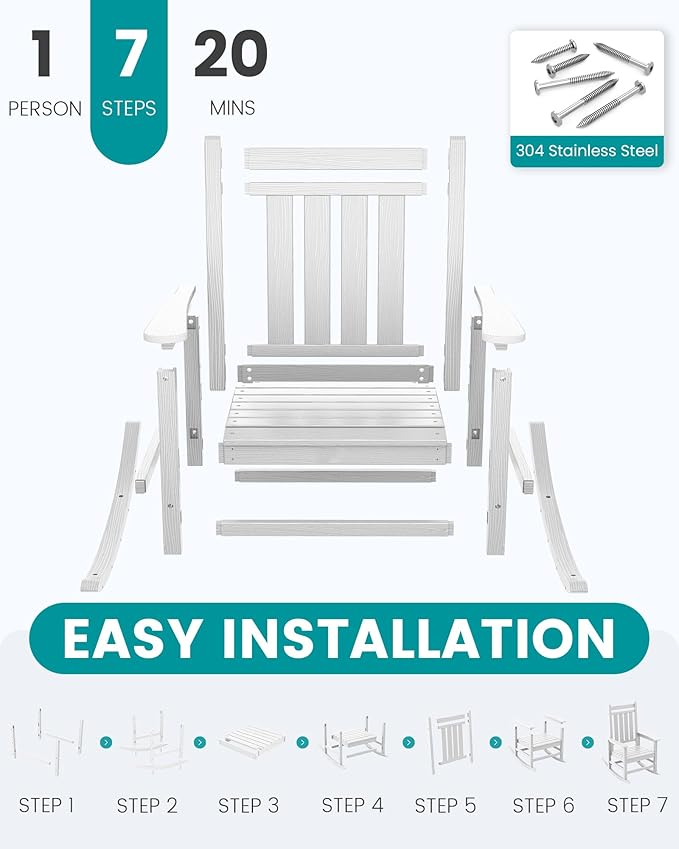 SERWALL HDPE Outdoor Rocking Chair Set of 6, Patio Rocking Chairs for Adults, All Weather Outdoor Rockers for Lawn, White