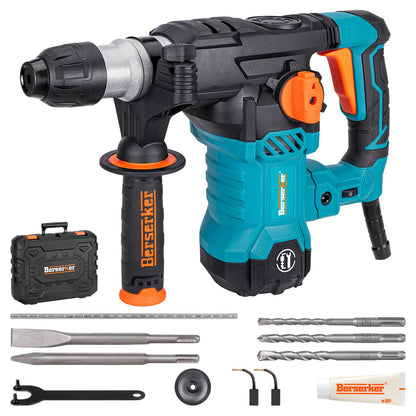 Berserker 1-1/4" SDS-Plus Rotary Hammer Drill with Vibration Control,Safety Clutch,12.5 Amp 4 Functions Corded Rotomartillo for Concrete-Including 3 Drill Bits,Flat Chisel,Point Chisel,Carrying Case
