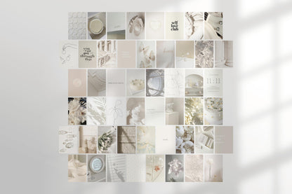 TwoDays Vanilla Girl Aesthetic Room Decor, Clean Girl Aesthetic Wall Collage Kit Pictures for Dorm, Neutral Posters, Cream Wall Art Prints for Bedroom.(Set of 50, 4" × 6")