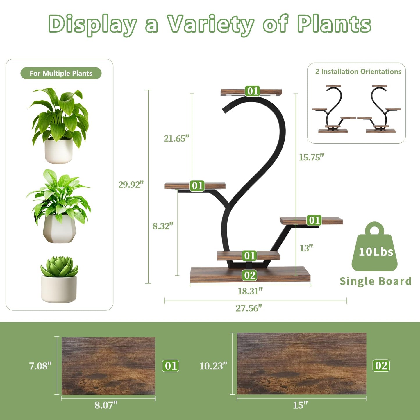 Plant Stand Indoor with Grow Lights - 5 Tiered Indoor Plant Shelf, 30" Small Plant Stand for Indoor Plants Multiple, S-Shape Plant Rack Display Shelf, Flower Holder for Living Room, Patio (2 Pack)