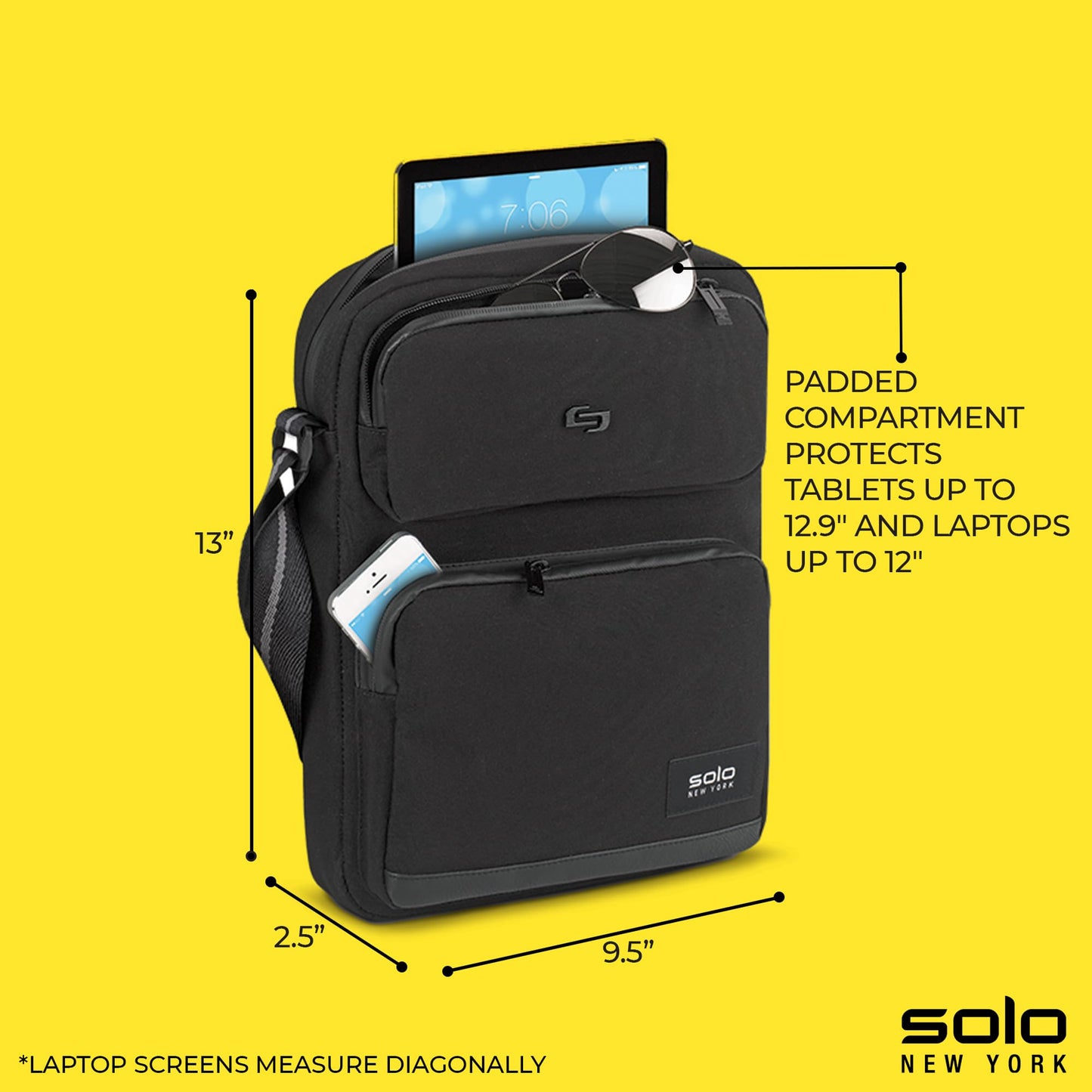 Solo New York Ludlow Universal Tablet Sling Tote, Black, One Size, Ludlow Universal Tablet Sling Bag