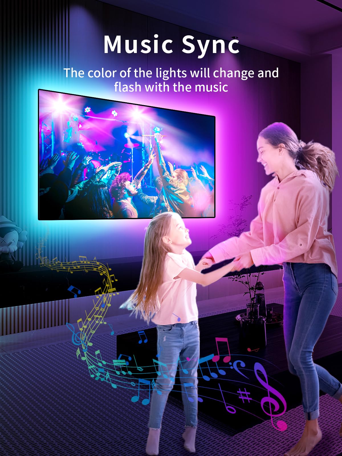 KANTUTOE LED Lights for TV, 23ft Backlights for 75-100in TV, RGB Backlight with Music Sync Bluetooth APP and Remote Control, USB Powered LED Strip for Bedroom Home Decor