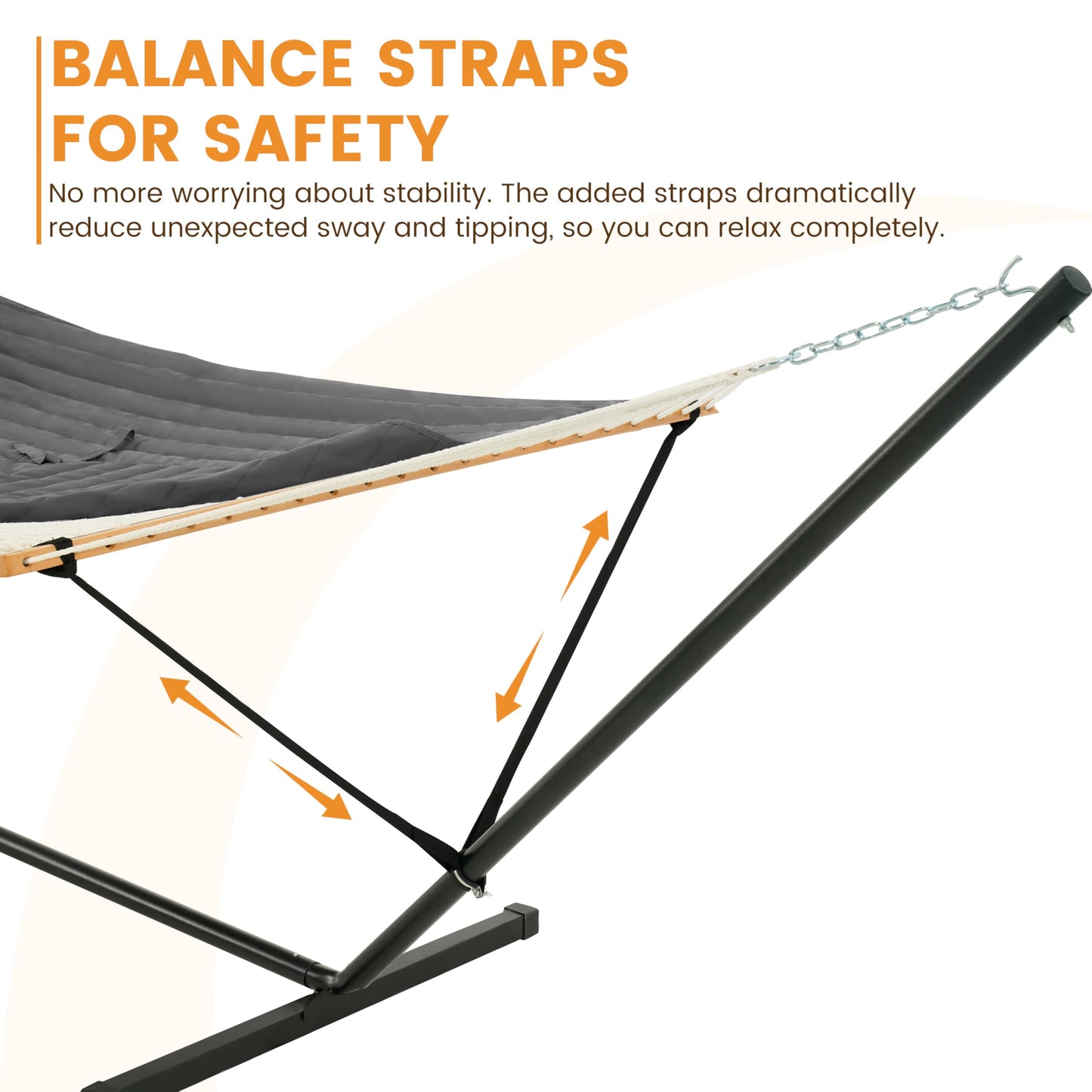 Lazy Daze Hammocks 2 Person Portable Hammock with 12FT Stand, Double Hand Woven Cotton Rope Hammock with Detachable Quilted Pad & Pillow for Outside, 450lb Capacity, Grey