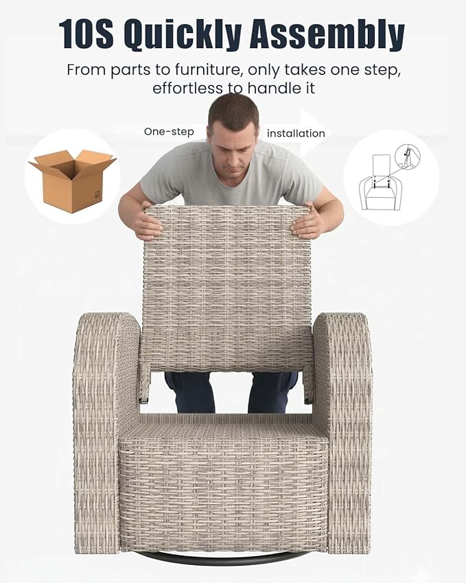 Outdoor Swivel Recliner Chair Set of 2, All-Weather Wicker Reclining Patio Chair with Adjustable Backrest and Footrest