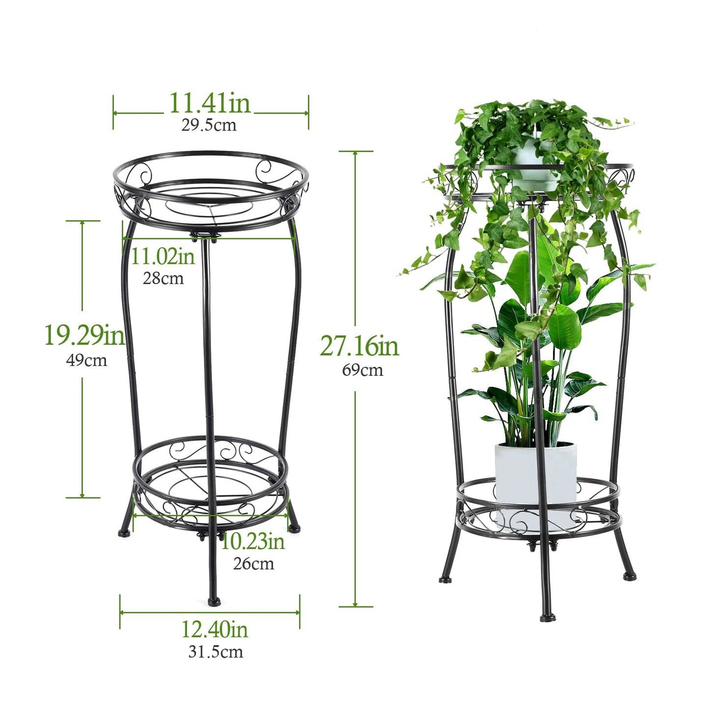 Kavlium 2-Pack Plant Stand Indoor Outdoor,Tall Black Metal Rustproof Stable Plant Stands,2 Tier 27.1 inch Multiple Plant Rack for Planter Corner Garden Living Room & Garden