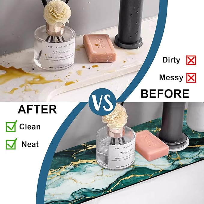 Green Marble Sink Splash Guard Faucet Mat Liquid Gold Marble Super Absorbent