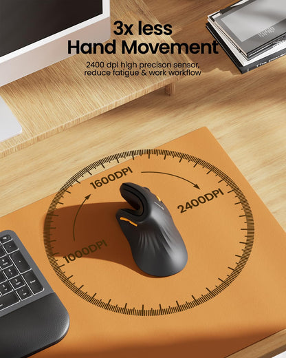 ProtoArc EM11 NL Ergonomic Mouse, Wireless Vertical Mini Mouse Rechargeable Optical Mice with Multi-Device (2*Bluetooth + USB Connection), 3 Adjustable DPI for Computer, iPad, Mac, Windows Black