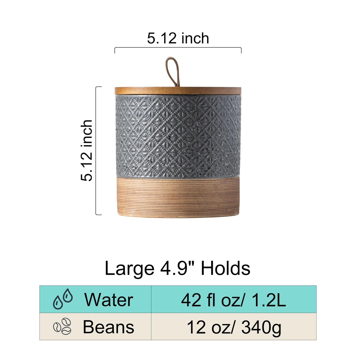 Miamolo Ceramic Jar with Lid Airtight, Coffee Canister Kitchen Food Storage Jars for Spice Sugar Salt, Coffee Bar Accessories Decorative Container for Countertop - Gray & 42 fl.oz
