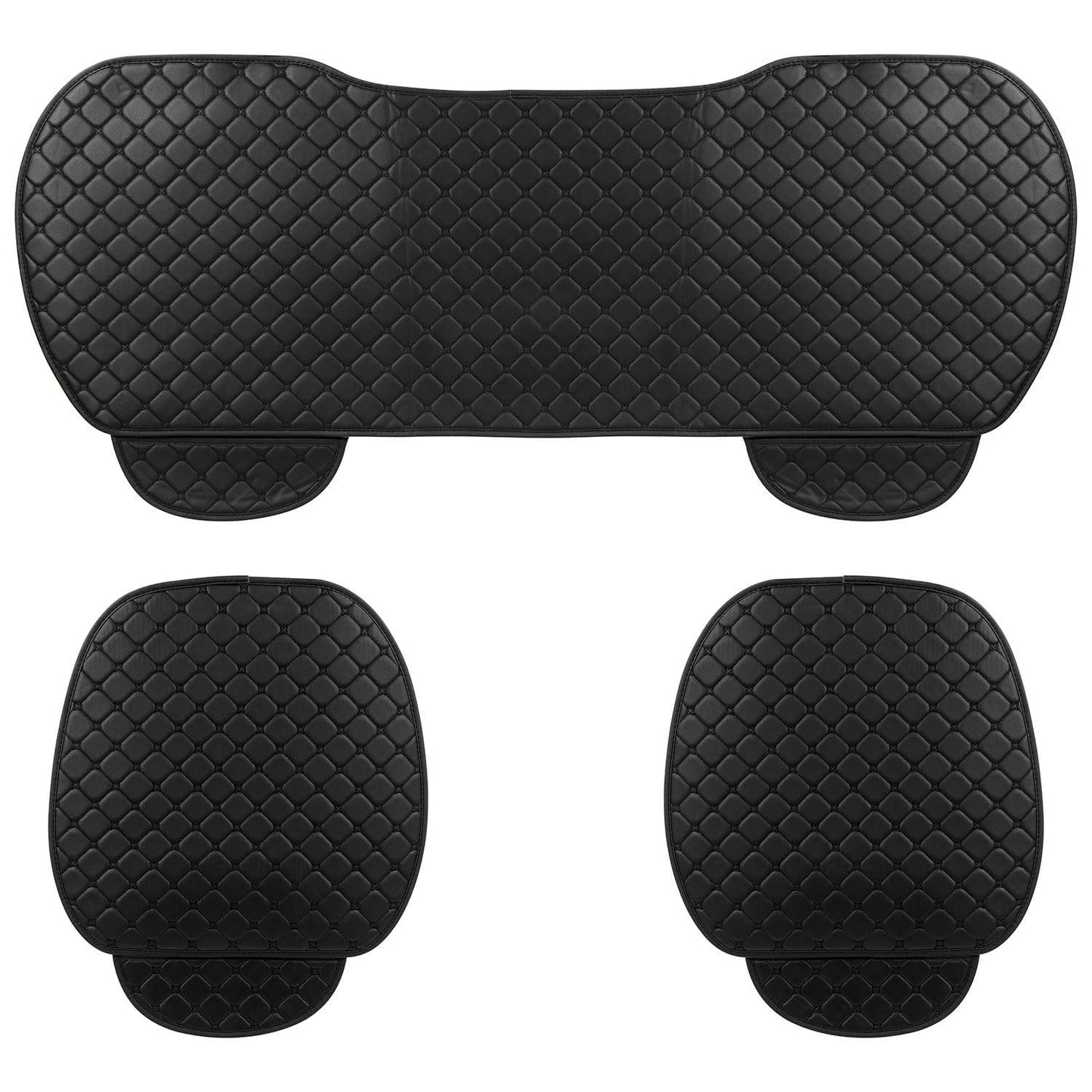 Fifth Gear 3pc Universal Front and Rear PU Leather Black Car Seat Cushion Cover Set Anti Slip Breathable Car Seat Pad Bamboo Charcoal Seat Protector Non Slip