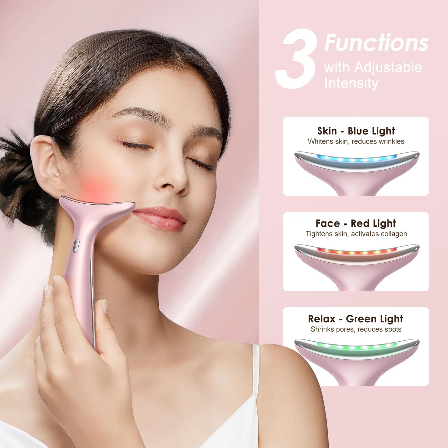Facial and Neck Massager for Face, Neck - Skin Lifting & Firming - Wrinkle & Dark Circle Reducer - at Home Skin Care Face Sculpting Tool and Neck Massager-Pastel Pink