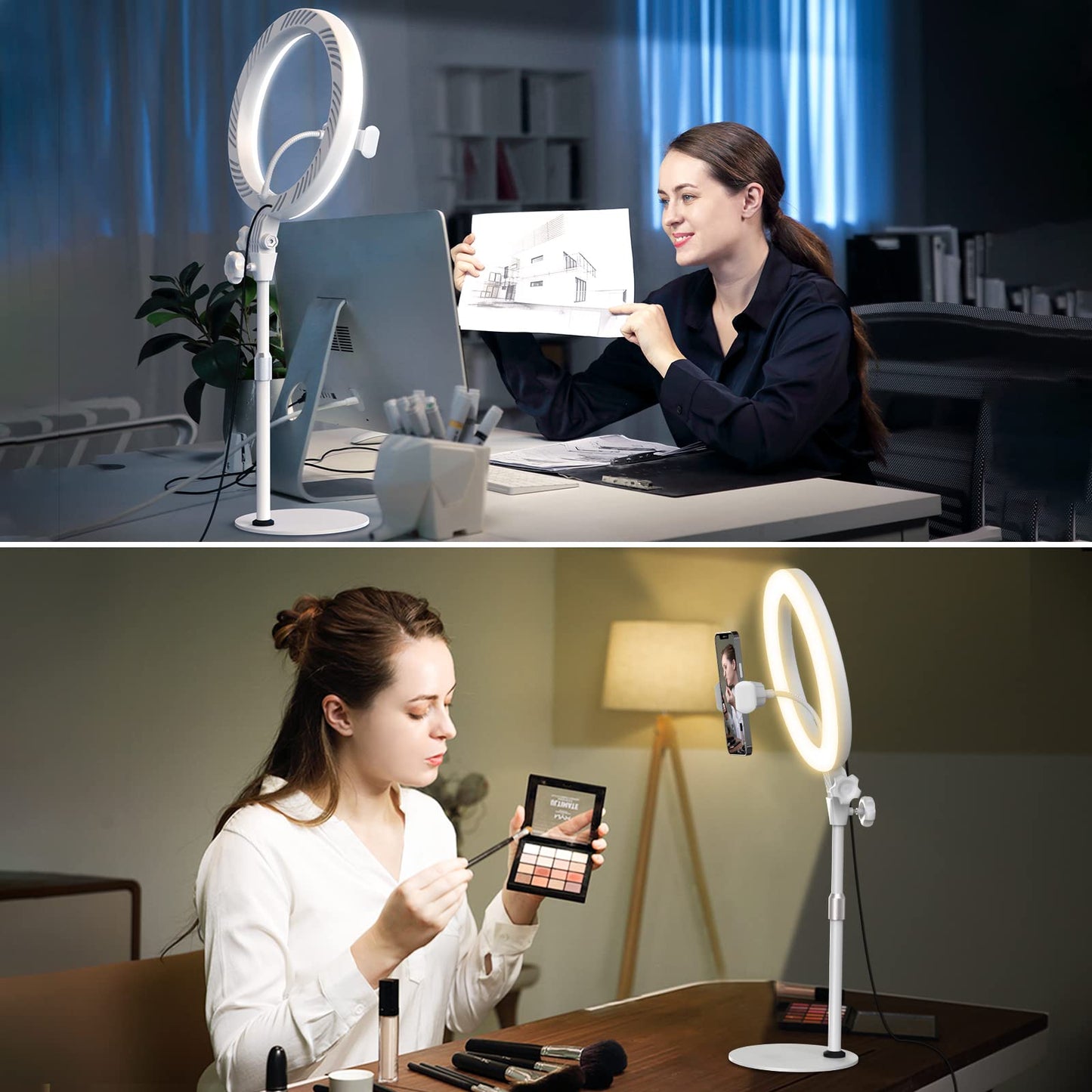 Desk Ring Light with Stand, 10.5'' Selfie Phone Light for Video Recording, Adjustable Circle Ringlight for Computer Laptop Zoom Meeting, Conference Video Calls, Podcast, Streaming, Photography