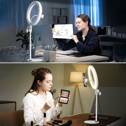 Desk Ring Light with Stand, 10.5'' Selfie Phone Light for Video Recording, Adjustable Circle Ringlight for Computer Laptop Zoom Meeting, Conference Video Calls, Podcast, Streaming, Photography