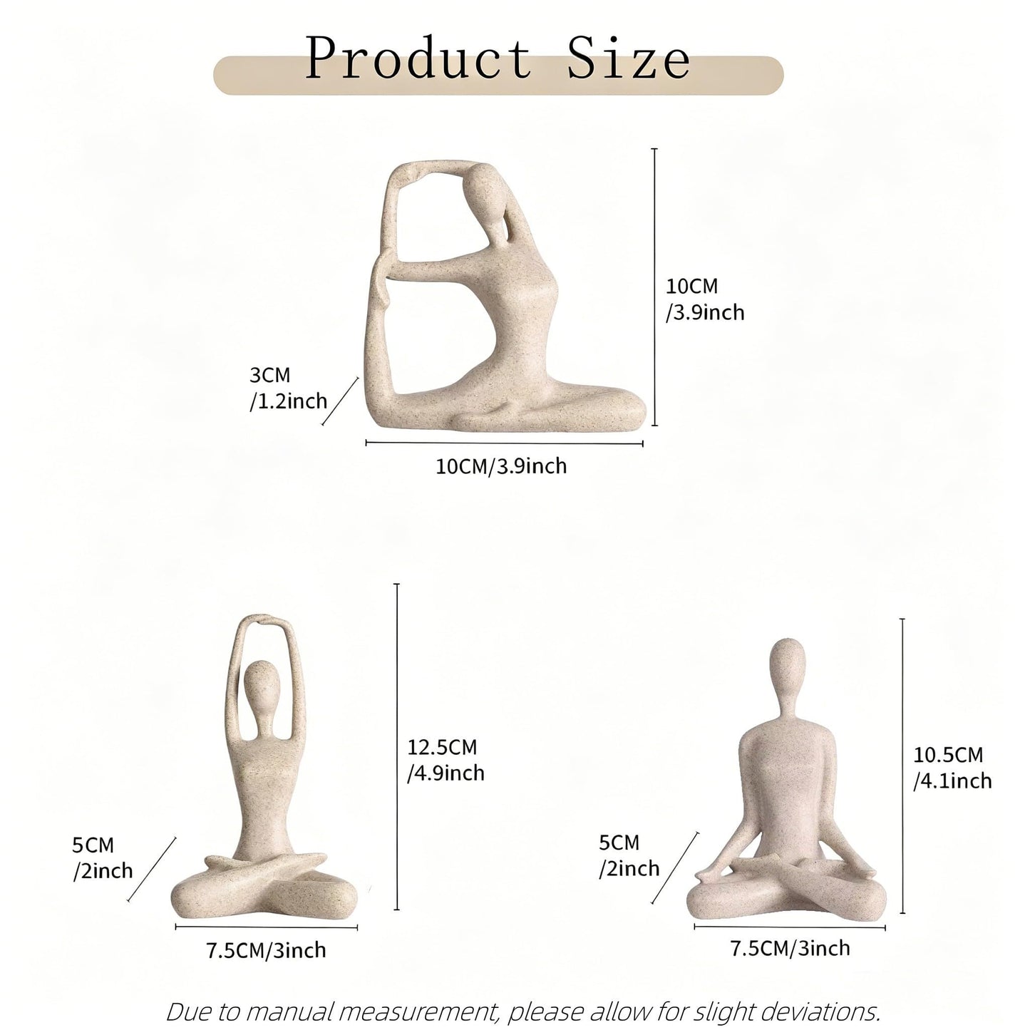 Ni-JASW Sandstone Yoga Figurines Set of 3, Resin Meditation Spiritual Zen Decor for Shelf Desk Table Room Gifts