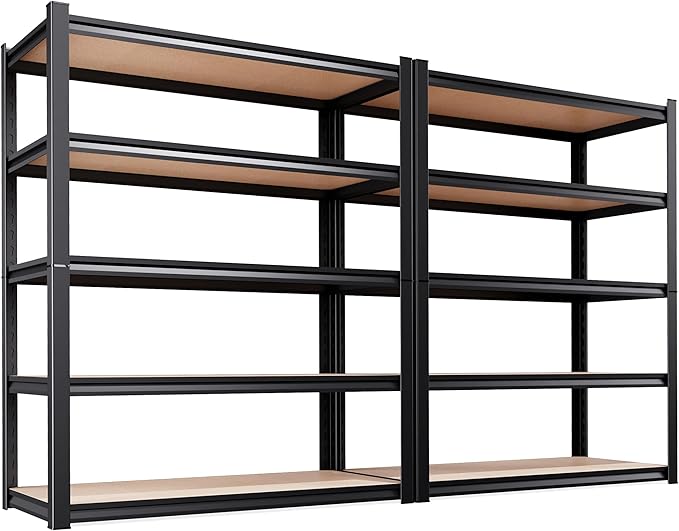 AOARGG Set of 2 Garage Shelving Heavy Duty Storage Shelves, Metal Adjustable Shelving Unit, Utility Garage Organizer Shelf for Basement, Pantry, Kitchen, Warehouse, 19.7" Dx45.6 Wx78 H, Black